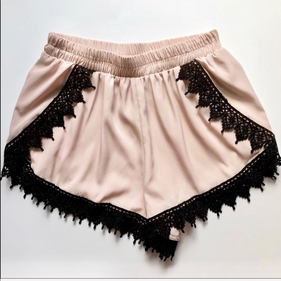 Love Culture Pants - Love Culture Beige & Black Lace Shorts